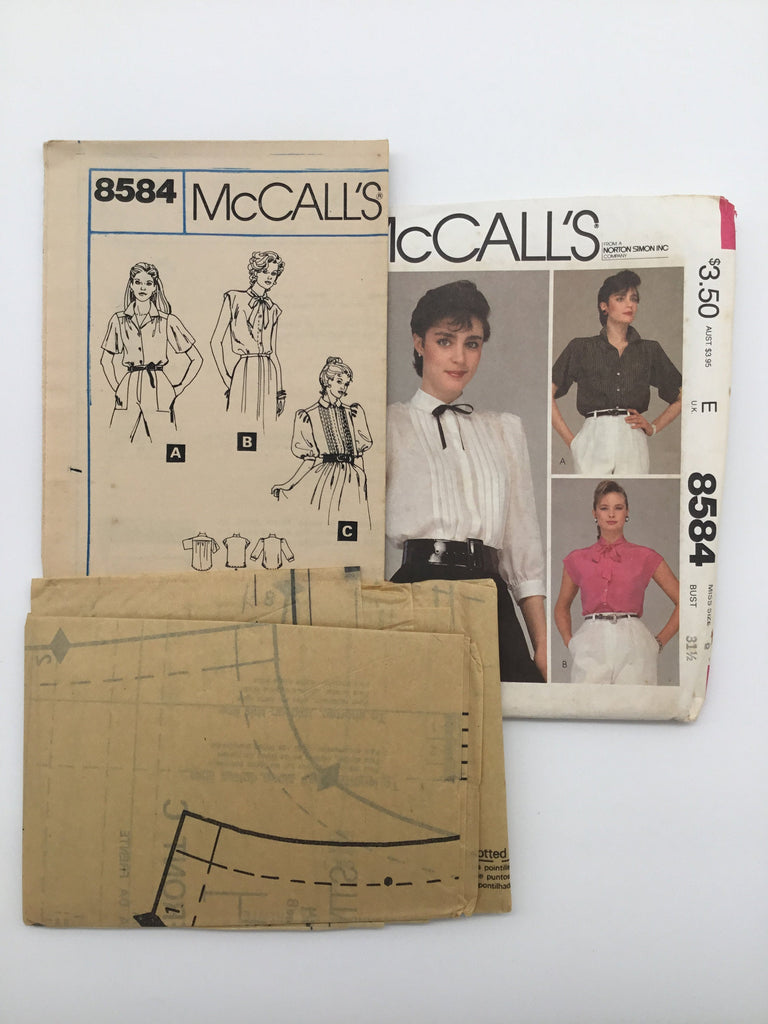 McCall's 8584 (1983) Blouse with Neckline and Sleeve Variations - Vintage Uncut Sewing Pattern
