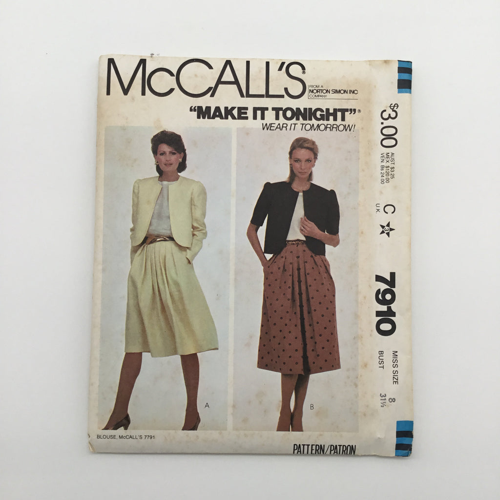 McCall's 7910 (1982) Jacket and Skirt - Vintage Uncut Sewing Pattern