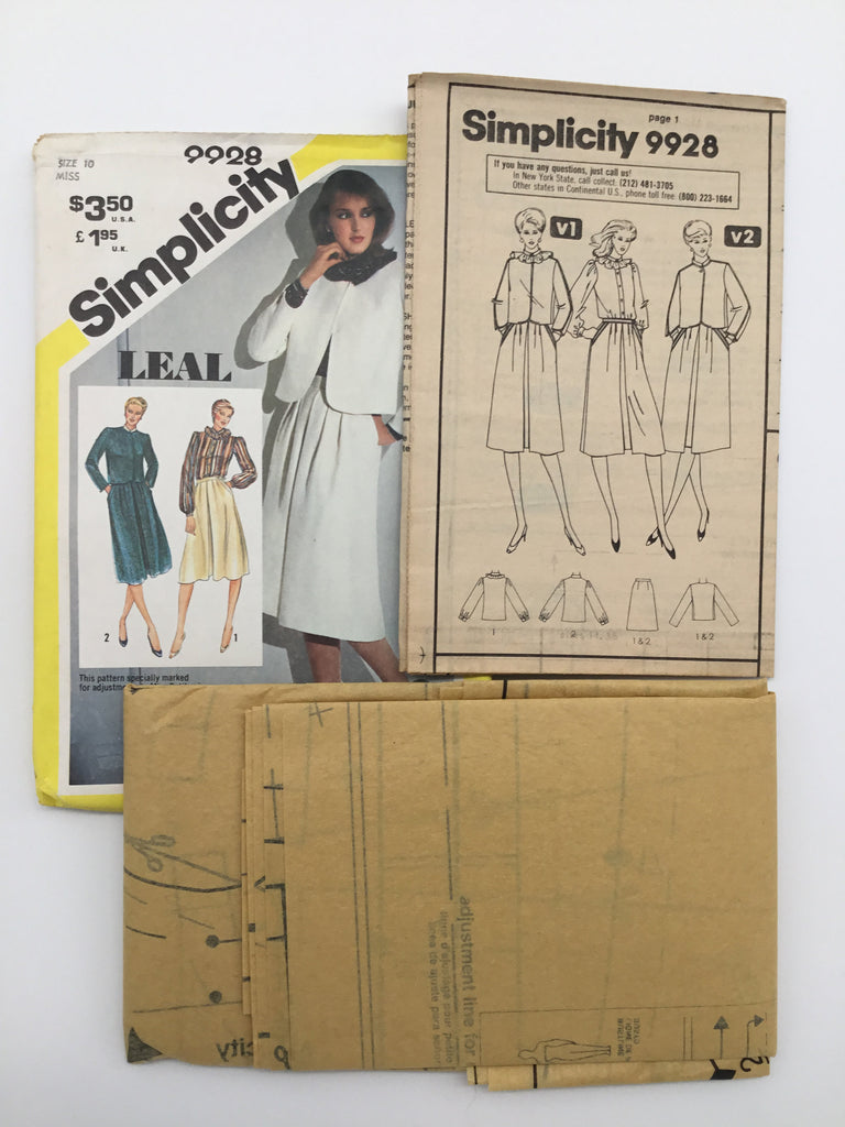 Simplicity 9928 (1981) Jacket, Skirt, and Blouse - Vintage Uncut Sewing Pattern