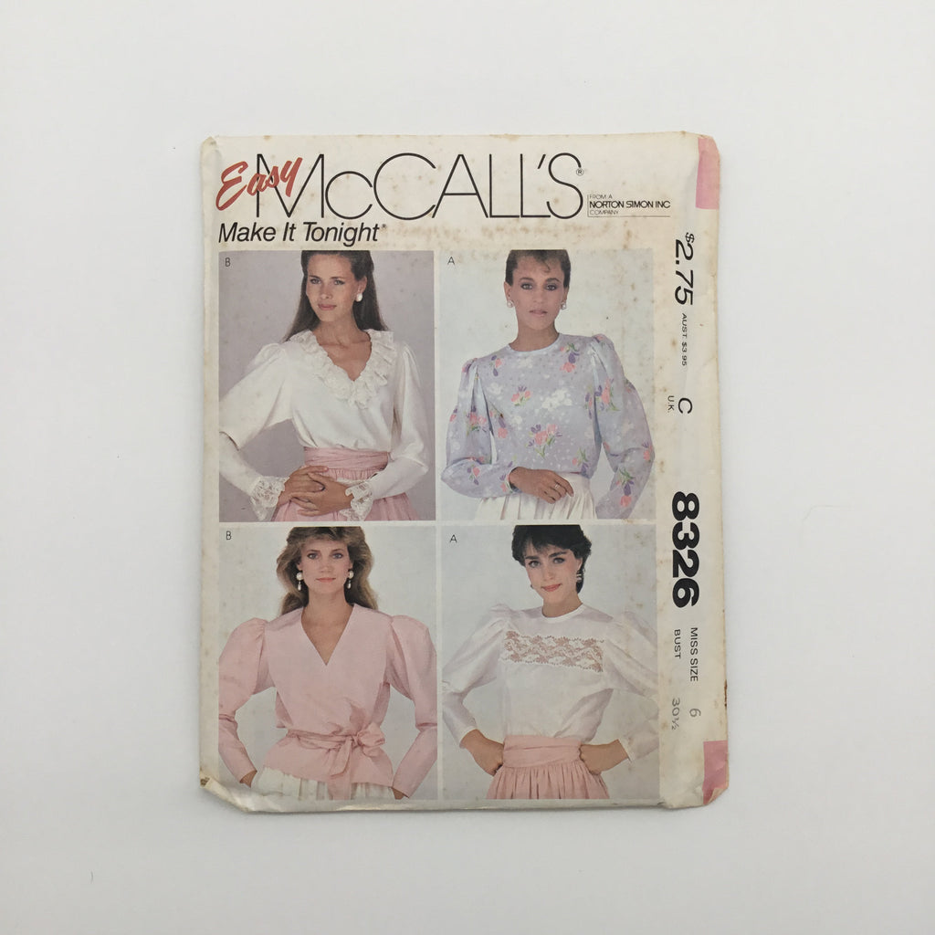 McCall's 8326 (1982) Top with Neckline Variations - Vintage Uncut Sewing Pattern