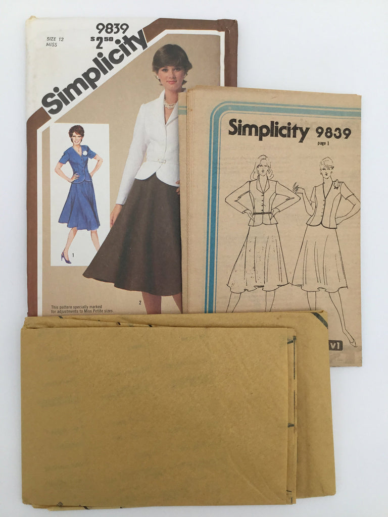 Simplicity 9839 (1980) Jacket with Neckline and Sleeve Variations and Skirt - Vintage Uncut Sewing Pattern