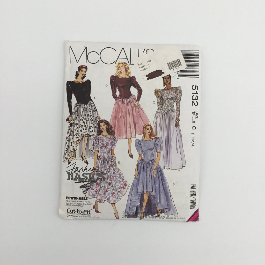 McCall's 5132 (1990) Gown with Sleeve and Skirt Variations - Vintage Uncut Sewing Pattern