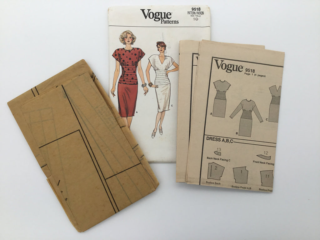 Vogue 9518 (1986) Dress with Neckline and Sleeve Variations - Vintage Uncut Sewing Pattern