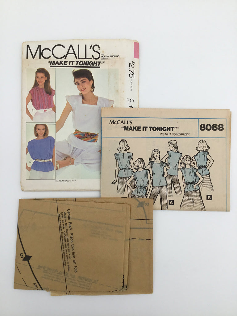 McCall's 8068 (1982) Pullover Tops - Vintage Uncut Sewing Pattern