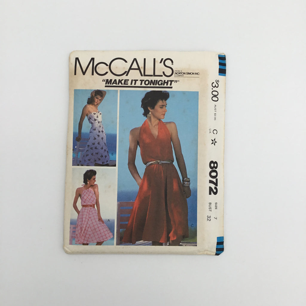 McCall's 8072 (1982) Dress with Neckline Variations - Vintage Uncut Sewing Pattern