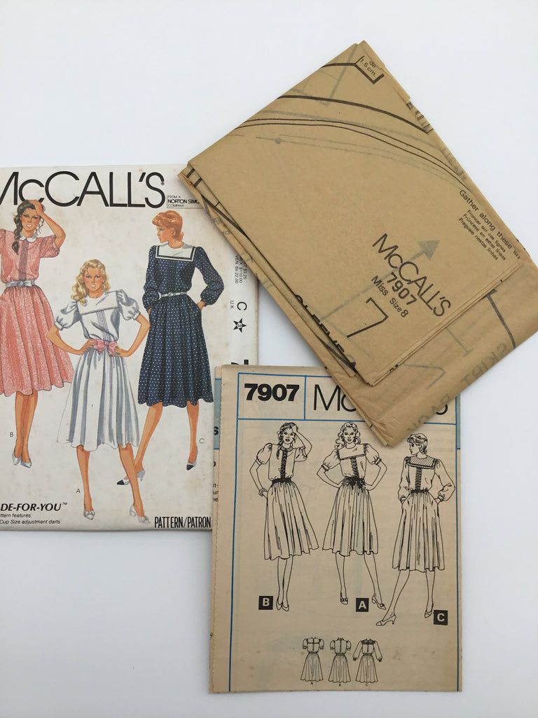 McCall's 7907 (1982) Dress with Neckline and Sleeve Variations - Vintage Uncut Sewing Pattern
