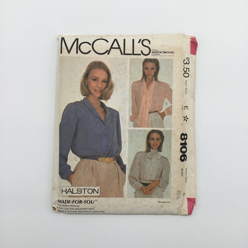 McCall's 8106 (1982) Blouse with Neckline Variations - Vintage Uncut Sewing Pattern