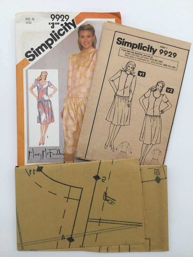 Simplicity 9929 (1981) Dress with Neckline and Sleeve Variations - Vintage Uncut Sewing Pattern