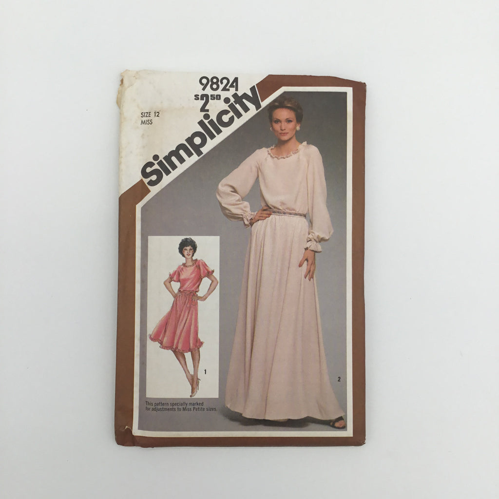 Simplicity 9824 (1980) Dress with Sleeve and Length Variations - Vintage Uncut Sewing Pattern