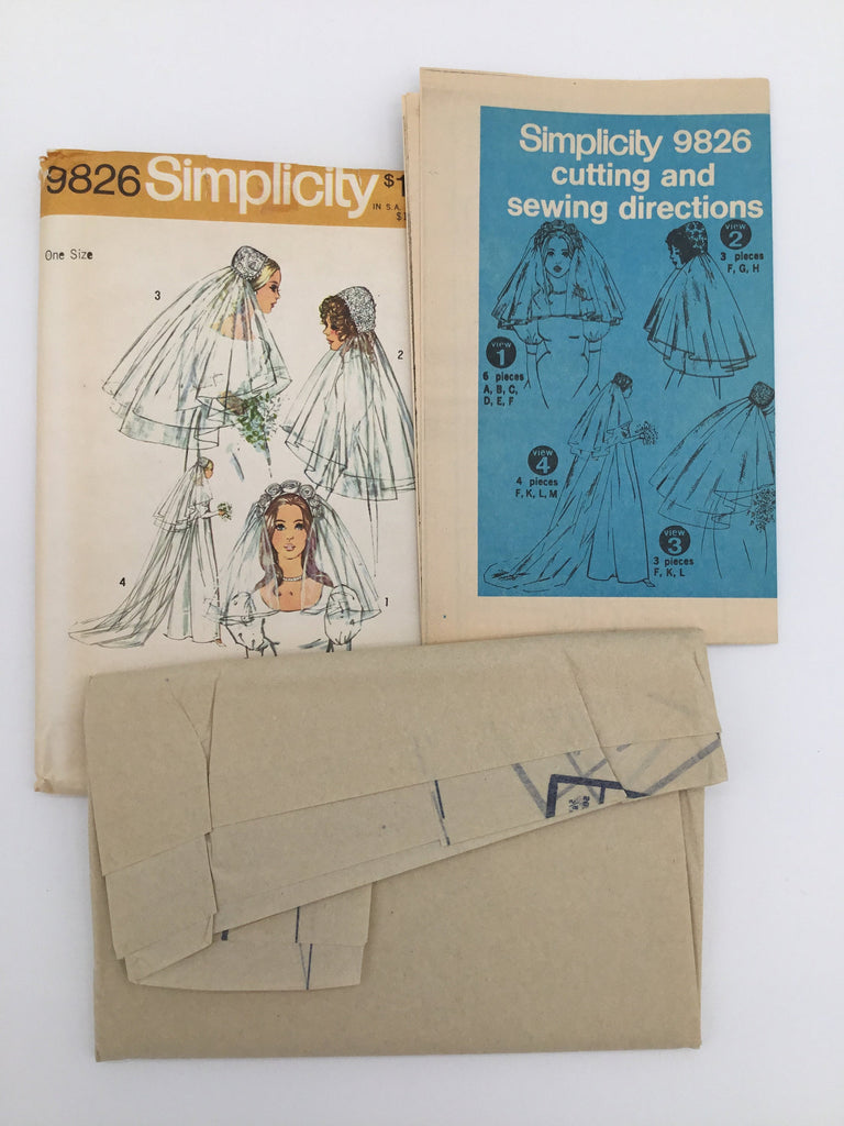 Simplicity 9826 (1971) Set of Bridal Headpieces with Veil in Three Lengths - Vintage Uncut Sewing Pattern