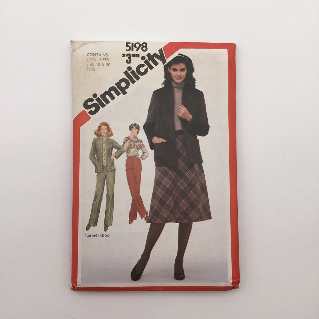 Simplicity 5198 (1981) Pants, Skirt, and Jacket - Vintage Uncut Sewing Pattern