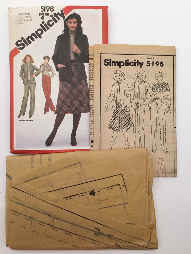 Simplicity 5198 (1981) Pants, Skirt, and Jacket - Vintage Uncut Sewing Pattern