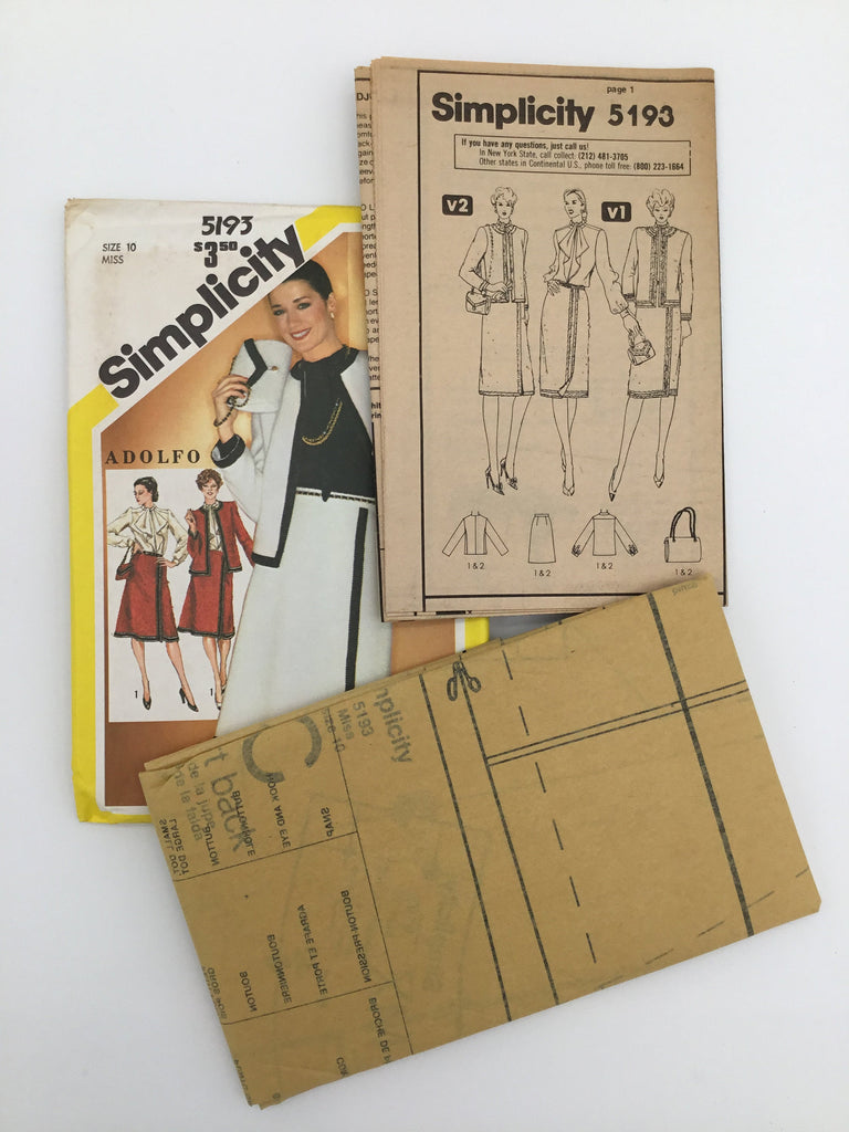 Simplicity 5193 (1981) Mock Wrap Skirt, Blouse, Jacket, and Bag - Vintage Uncut Sewing Pattern
