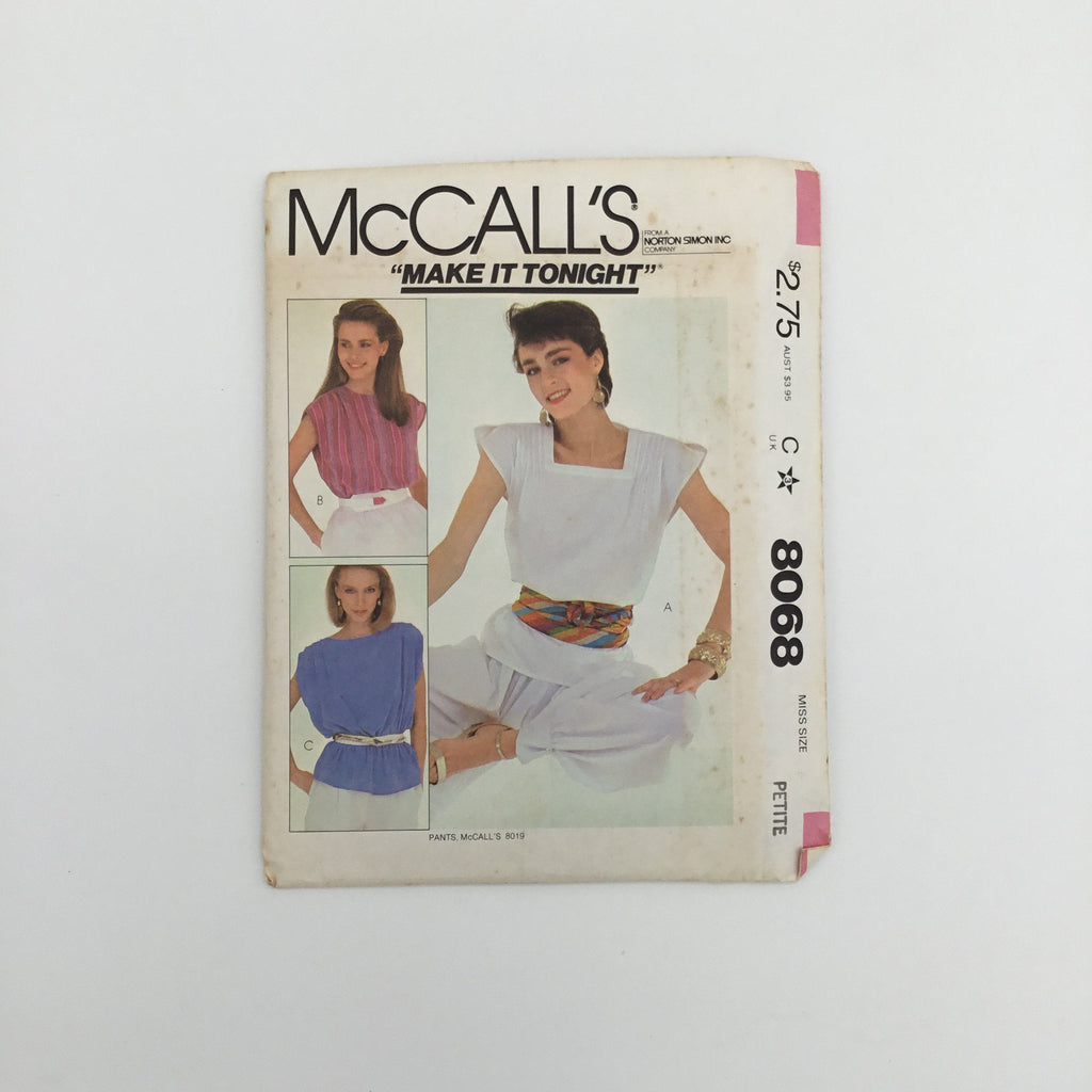McCall's 8068 (1982) Pullover Tops - Vintage Uncut Sewing Pattern