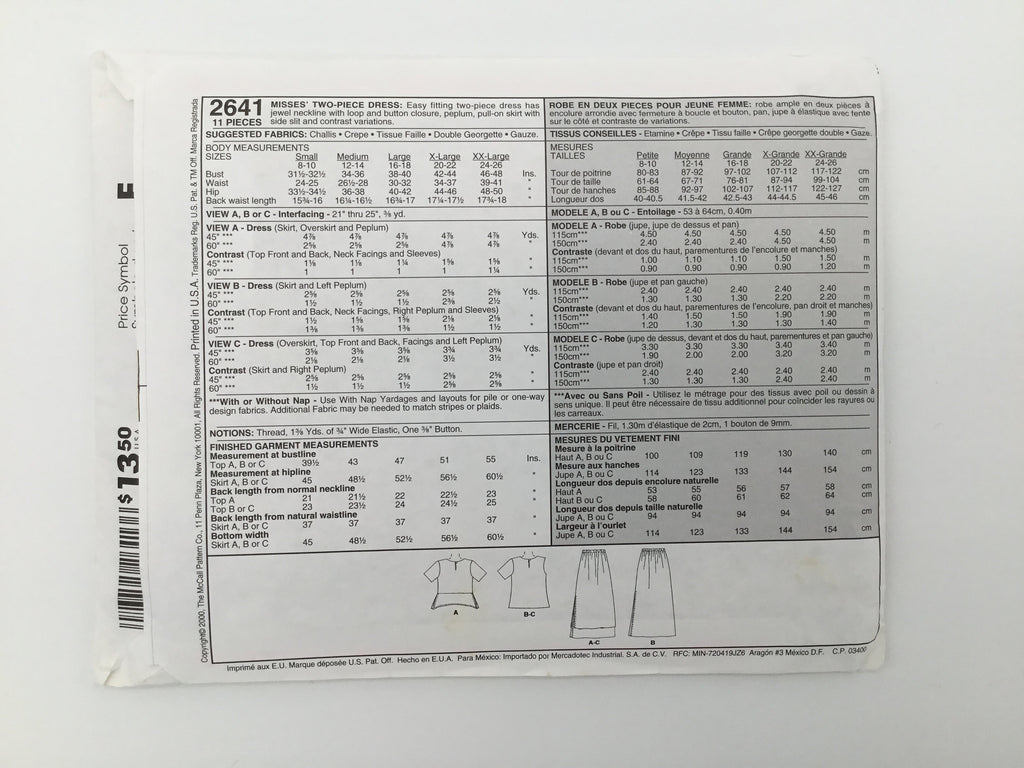 McCall's 2641 (2000) Two-Piece Dress - Uncut Sewing Pattern