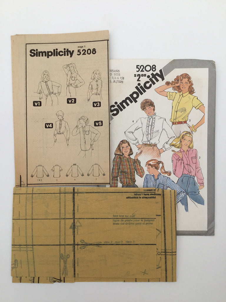 Simplicity 5208 (1981) Blouse with Neckline and Sleeve Variations - Vintage Uncut Sewing Pattern