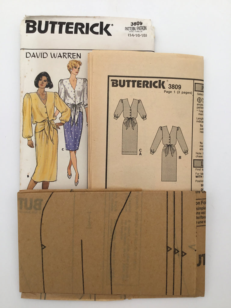 Butterick 3809 (1986) Dress with Length and Sleeve Variations - Vintage Uncut Sewing Pattern