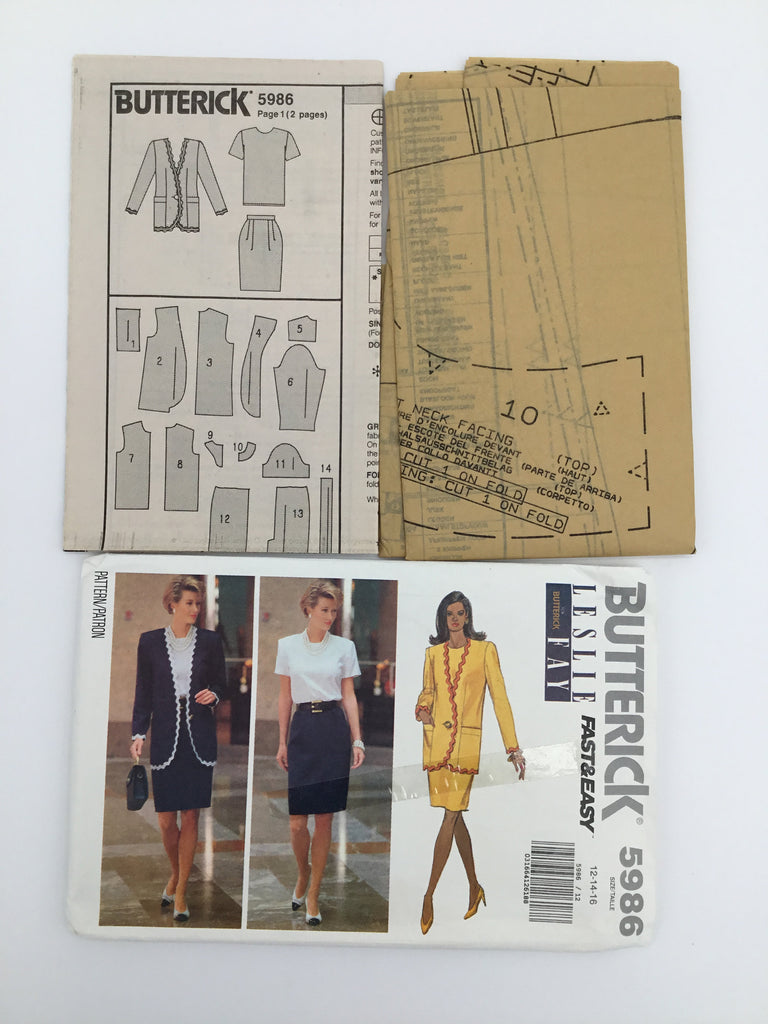 Butterick 5986 (1992) Jacket, Top, and Skirt - Vintage Uncut Sewing Pattern
