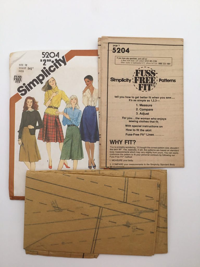 Simplicity 5204 (1981) Skirt with Pleat Variations - Vintage Uncut Sewing Pattern