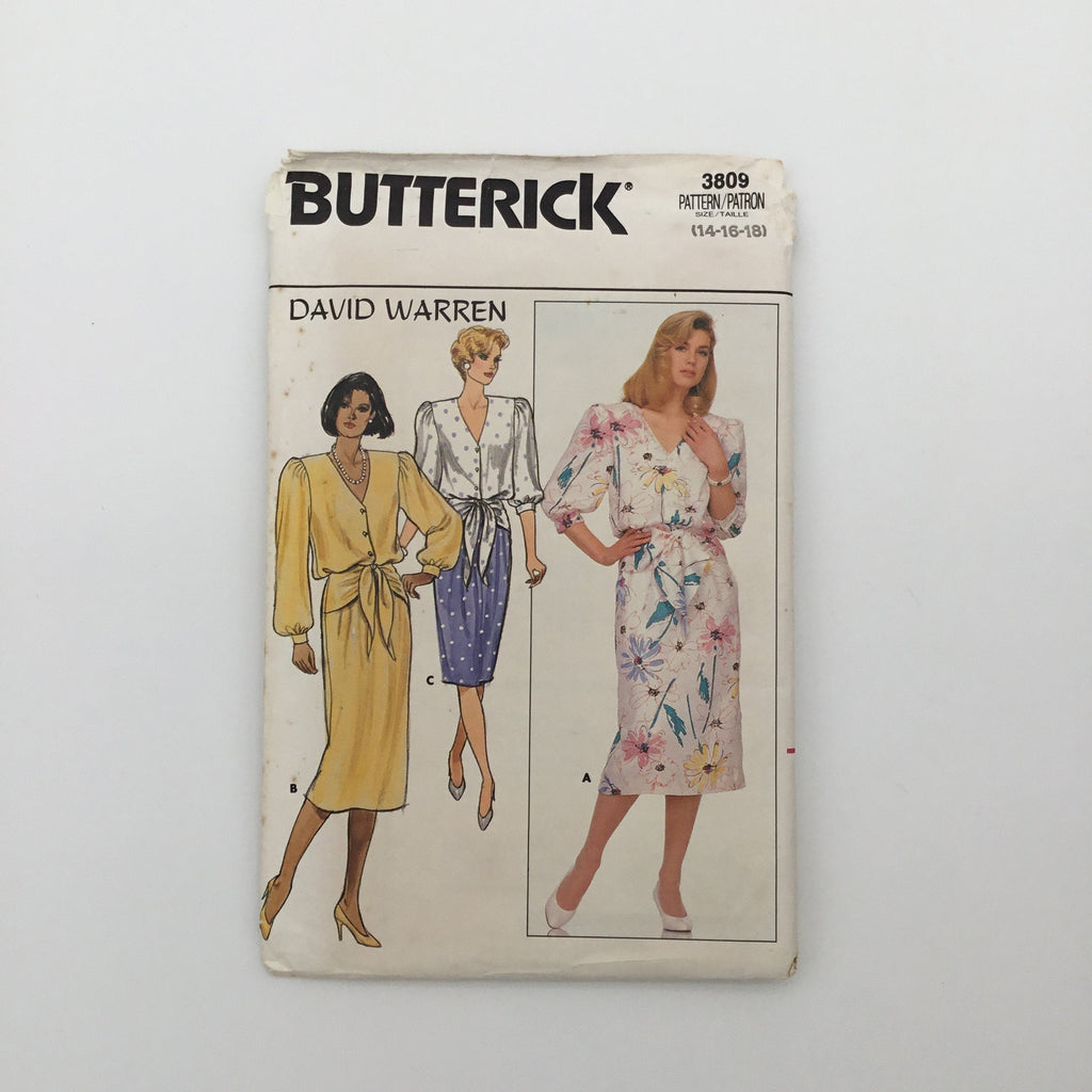 Butterick 3809 (1986) Dress with Length and Sleeve Variations - Vintage Uncut Sewing Pattern