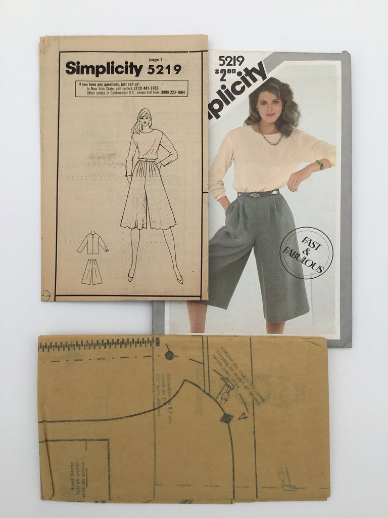 Simplicity 5219 (1981) Culottes and Top - Vintage Uncut Sewing Pattern