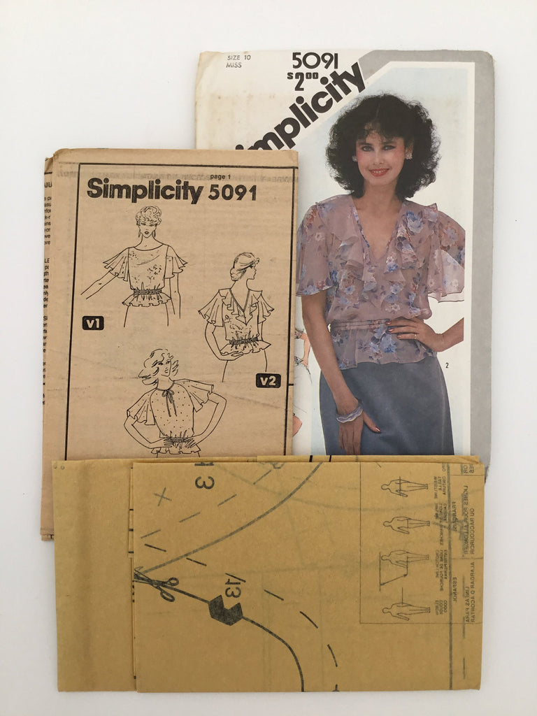 Simplicity 5091 (1981) Flutter Sleeve Top with Neckline Variations - Vintage Uncut Sewing Pattern