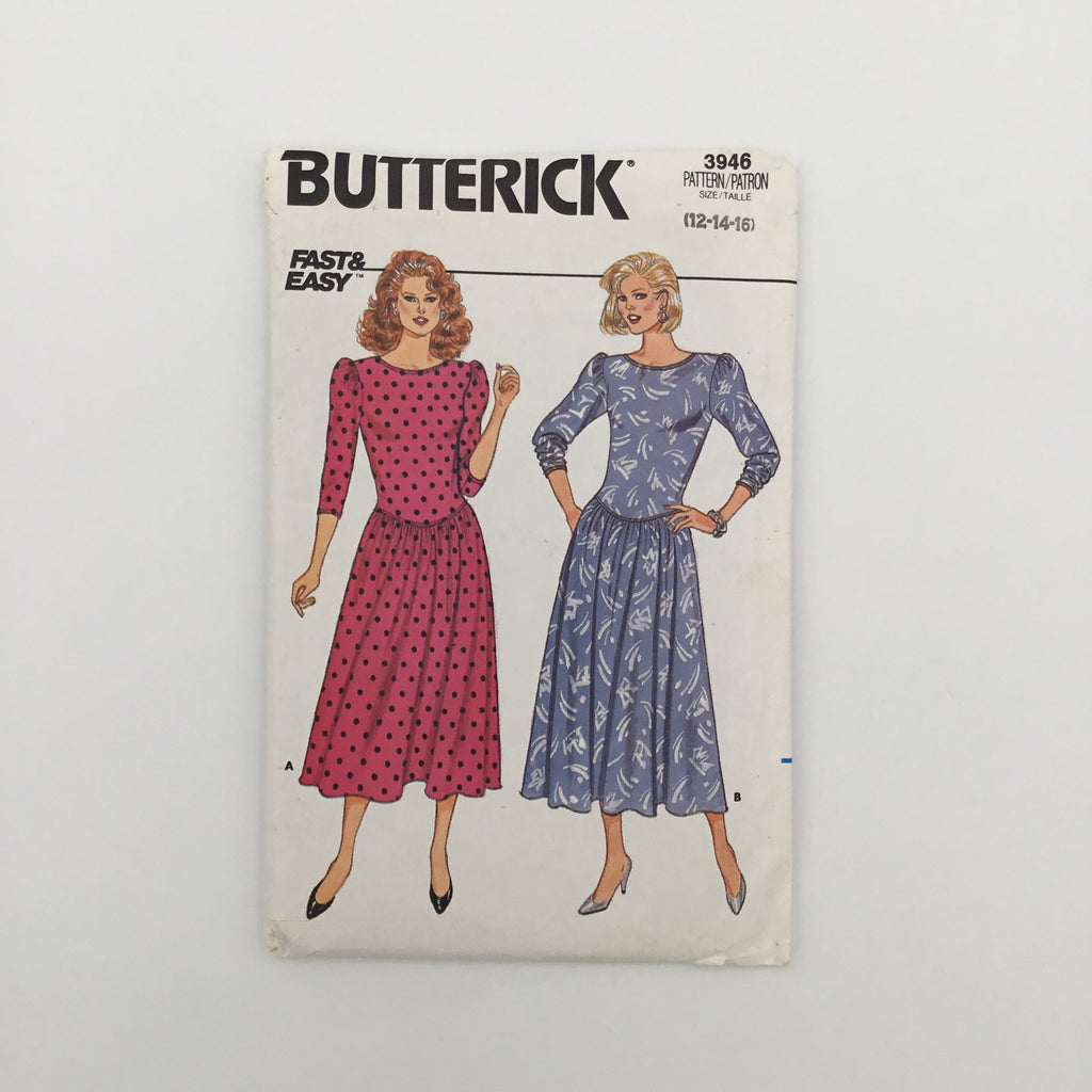 Butterick 3946 (1986) Dropped Waist Dress - Vintage Uncut Sewing Pattern