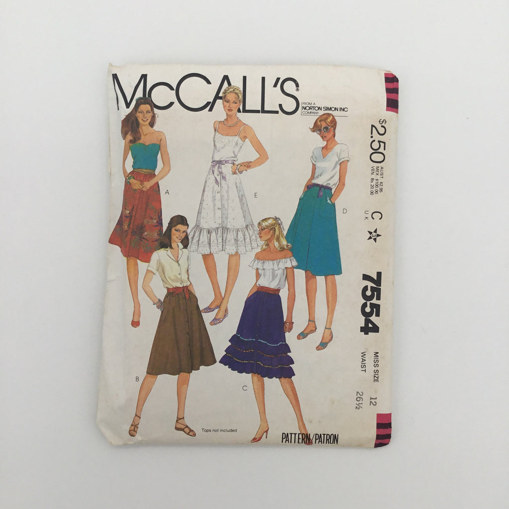 McCall's 7554 (1981) Skirts with Style Variations - Vintage Uncut Sewing Pattern