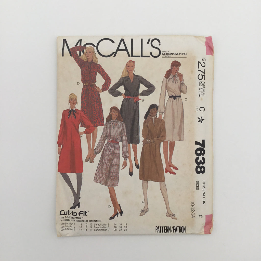 McCall's 7638 (1981)  Dress with Neckline Variations - Vintage Uncut Sewing Pattern
