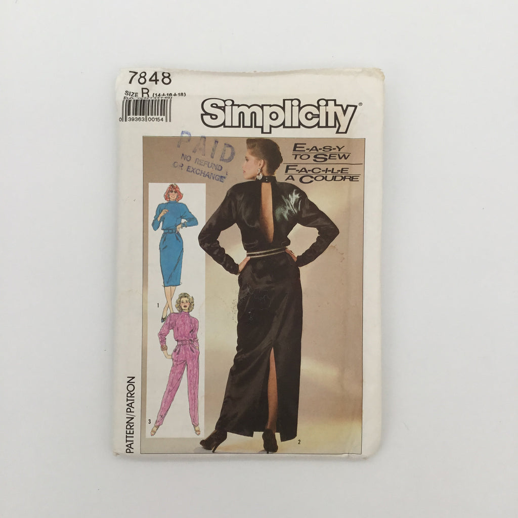 Simplicity 7848 (1986) Jumpsuit and Dress with Length Variations - Vintage Uncut Sewing Pattern