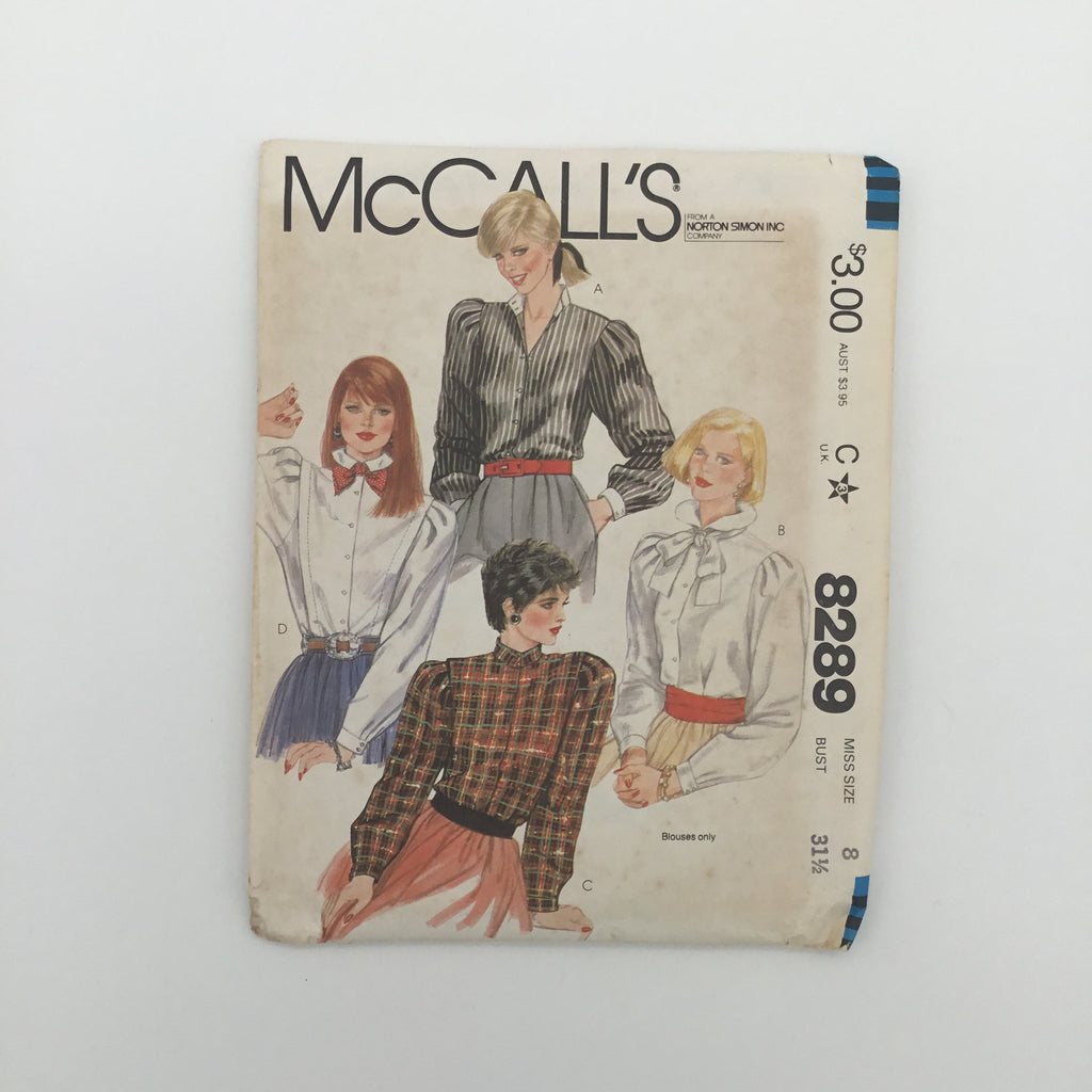 McCall's 8289 (1982) Blouse with Neckline Variations - Vintage Uncut Sewing Pattern