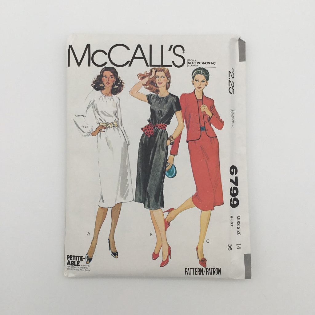 McCall's 6799 (1979) Jacket and Dress with Sleeve Variations - Vintage Uncut Sewing Pattern