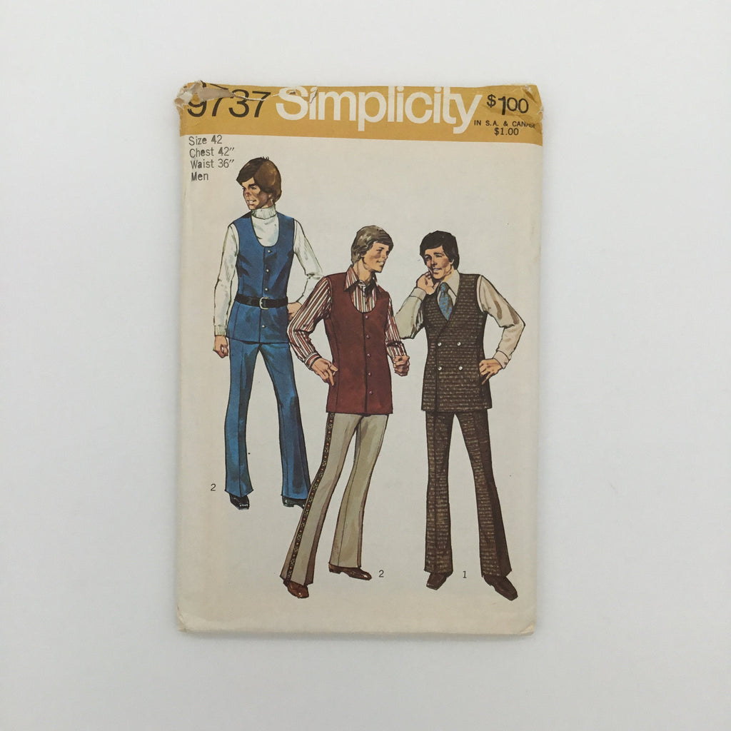 Simplicity 9737 (1971) Double or Single Breasted Vest and Bell Bottom Pants - Vintage Uncut Sewing Pattern