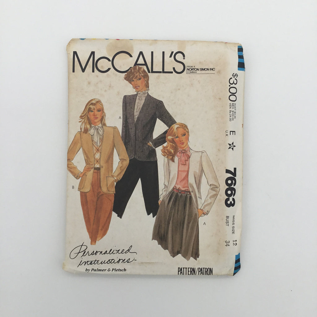 McCall's 7663 (1981) Cardigan Jacket - Vintage Uncut Sewing Pattern