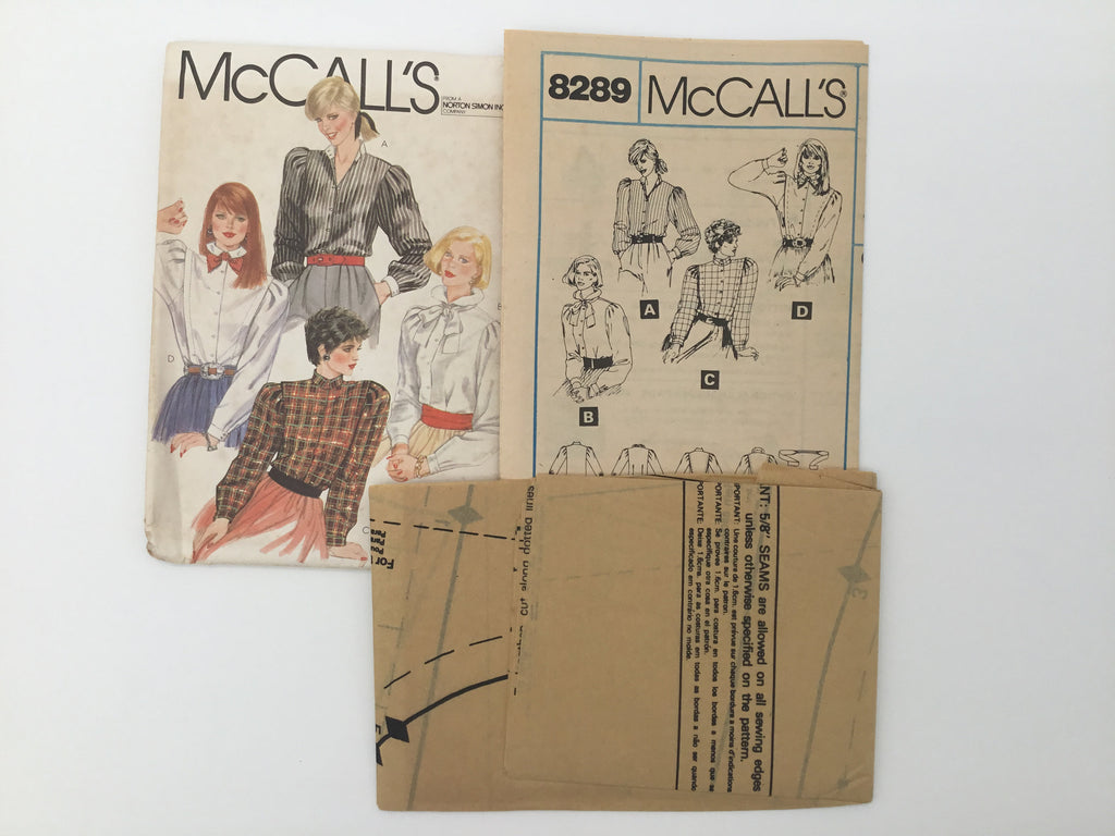McCall's 8289 (1982) Blouse with Neckline Variations - Vintage Uncut Sewing Pattern