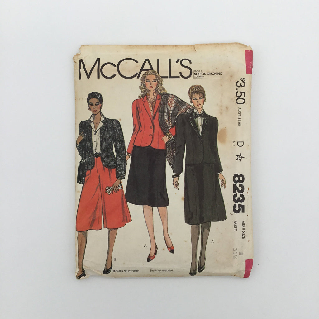 McCall's 8235 (1982) Jacket, Skirt, and Culottes - Vintage Uncut Sewing Pattern