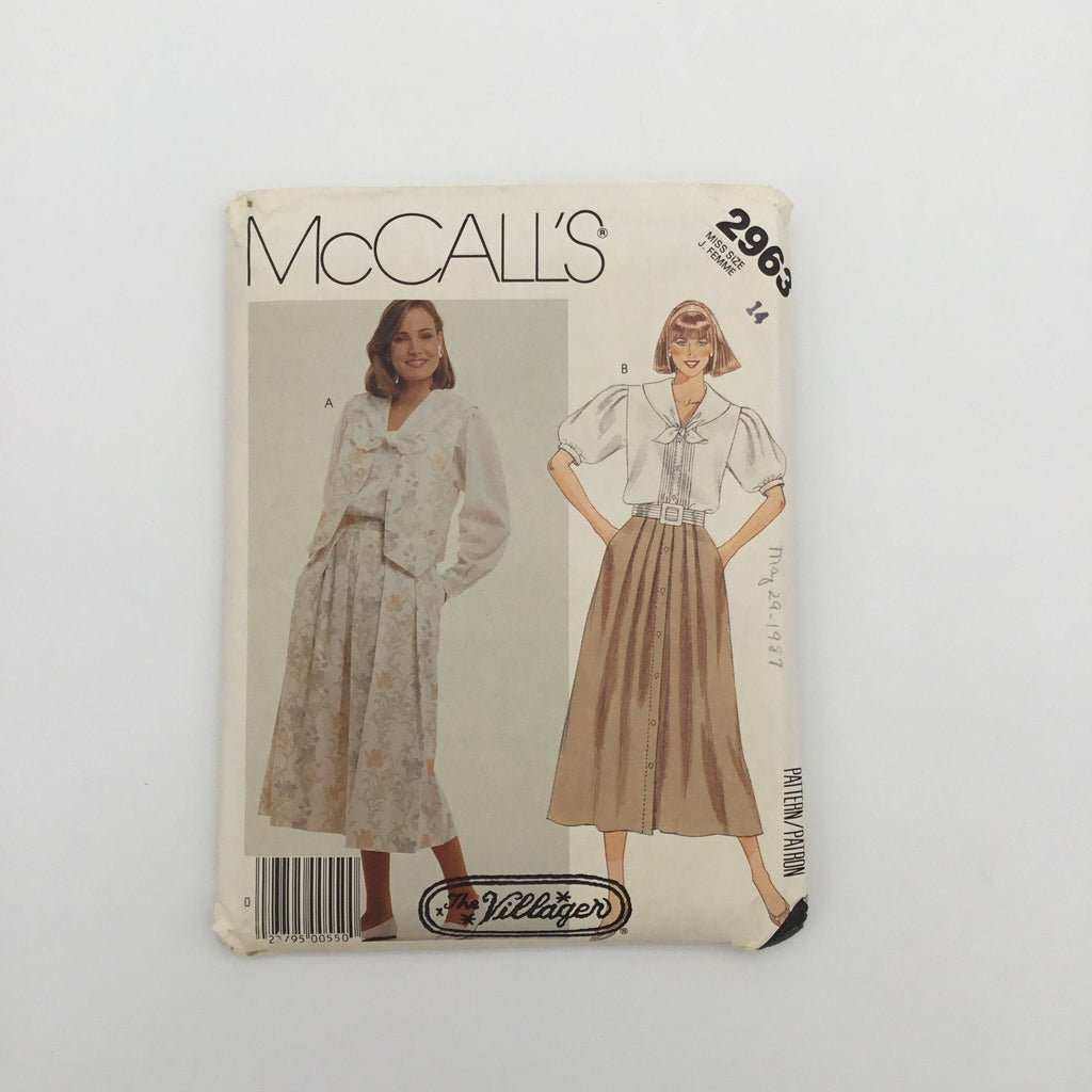 McCall's 2963 (1987) Vest, Blouse, and Skirt - Vintage Uncut Sewing Pattern