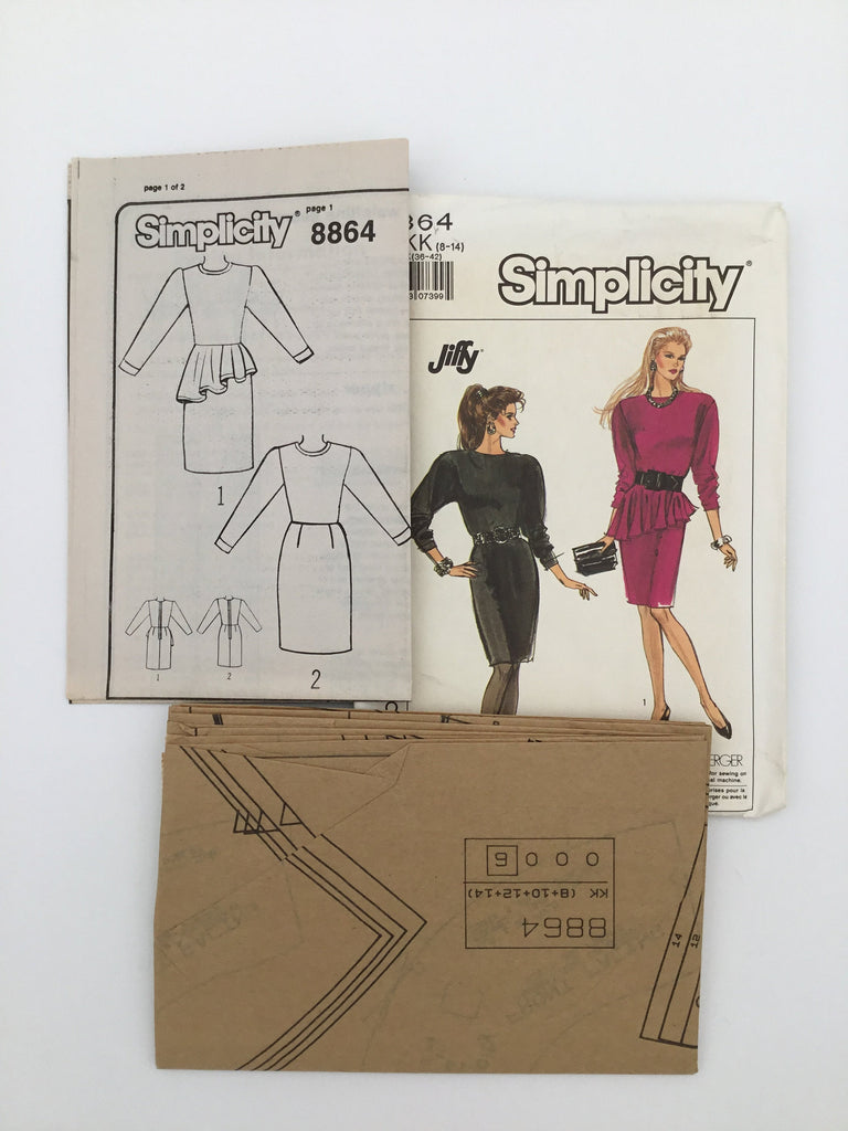 Simplicity 8864 (1988) Dress with Optional Asymmetrical Peplum - Vintage Uncut Sewing Pattern