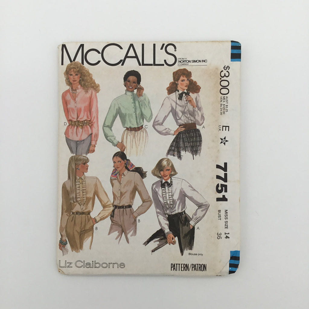 McCall's 7751 (1981) Shirt with Collar Variations and Jabot - Vintage Uncut Sewing Pattern