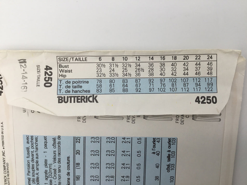 Butterick 4250 (1989) Pants - Vintage Uncut Sewing Pattern
