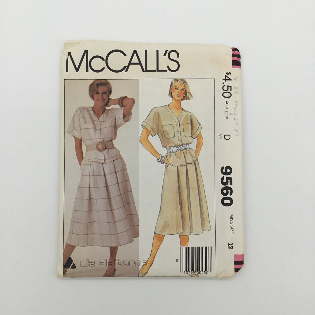 McCall's 9560 (1985) Top and Skirt - Vintage Uncut Sewing Pattern
