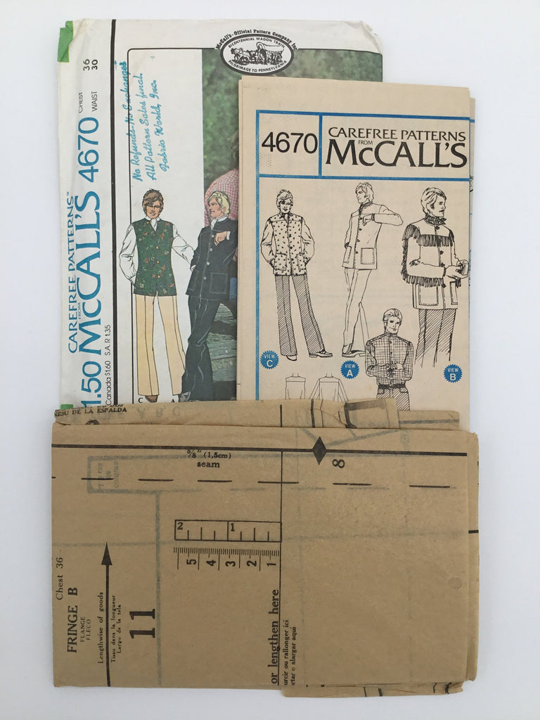 McCall's 4670 (1975) Jacket, Vest, Shirt, and Ascot - Vintage Uncut Sewing Pattern