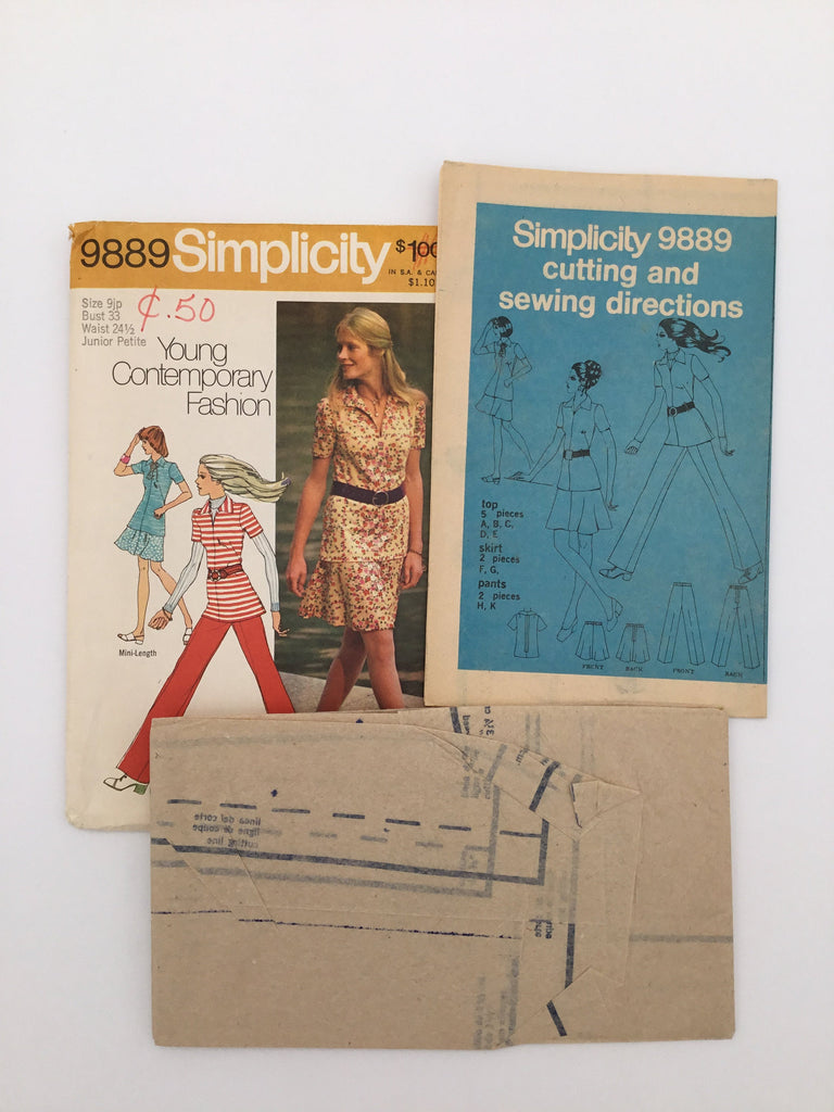 Simplicity 9889 (1972) Top, Skirt, and Pants - Vintage Uncut Sewing Pattern