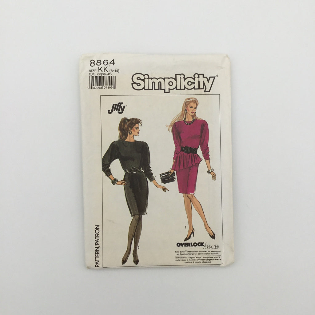 Simplicity 8864 (1988) Dress with Optional Asymmetrical Peplum - Vintage Uncut Sewing Pattern