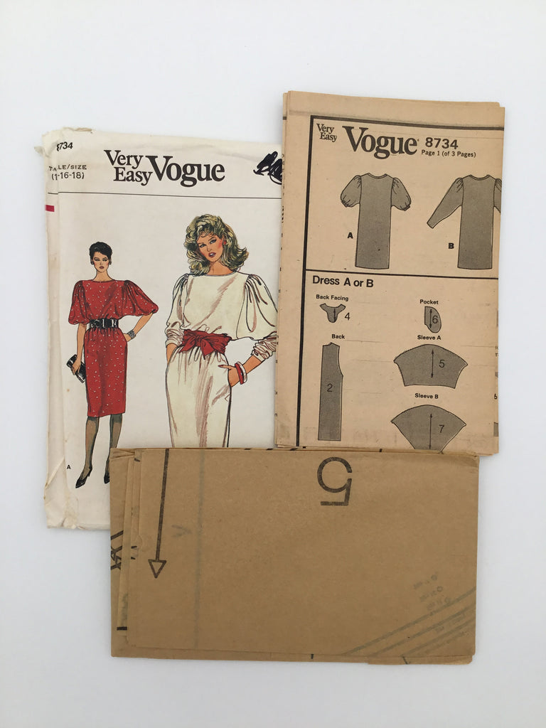 Vogue 8734 Dress with Sleeve Variations - Vintage Uncut Sewing Pattern