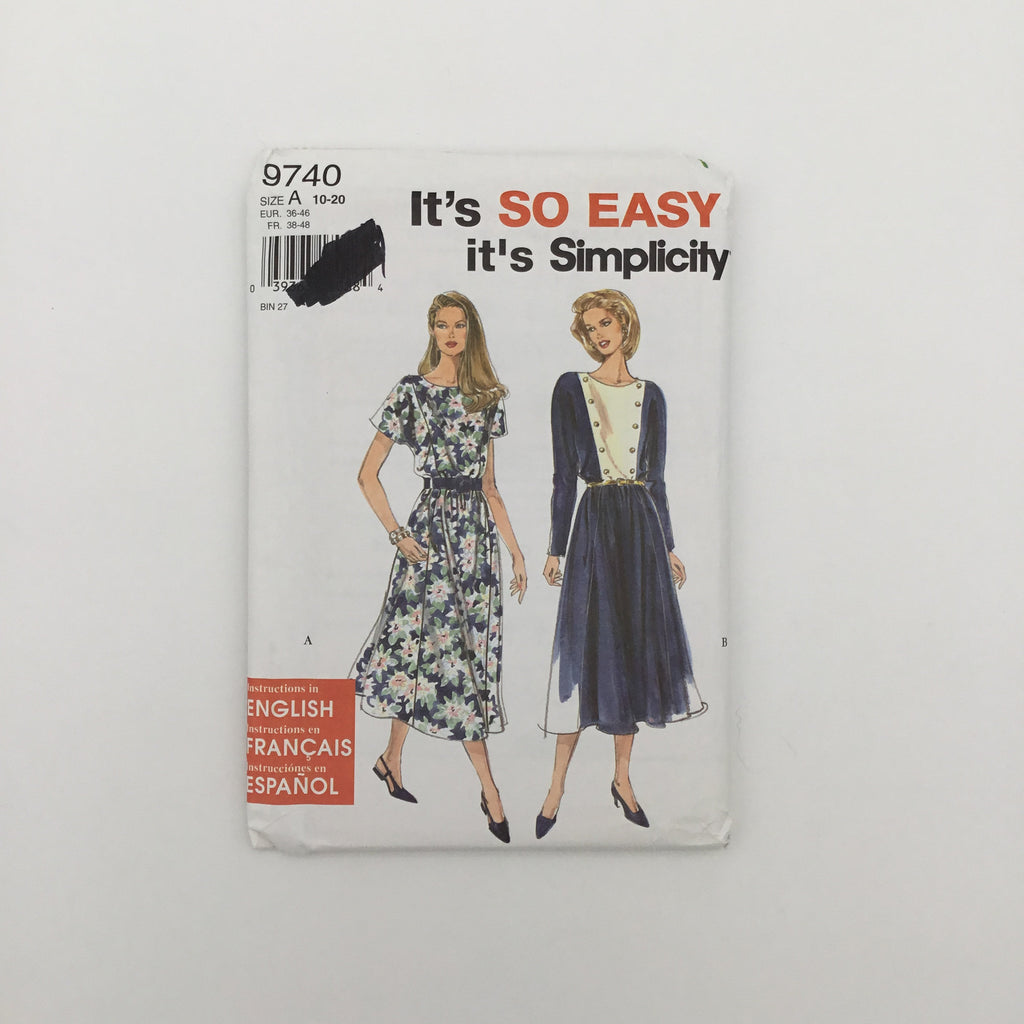 Simplicity 9740 (1995) Dress with Sleeve Variations - Vintage Uncut Sewing Pattern
