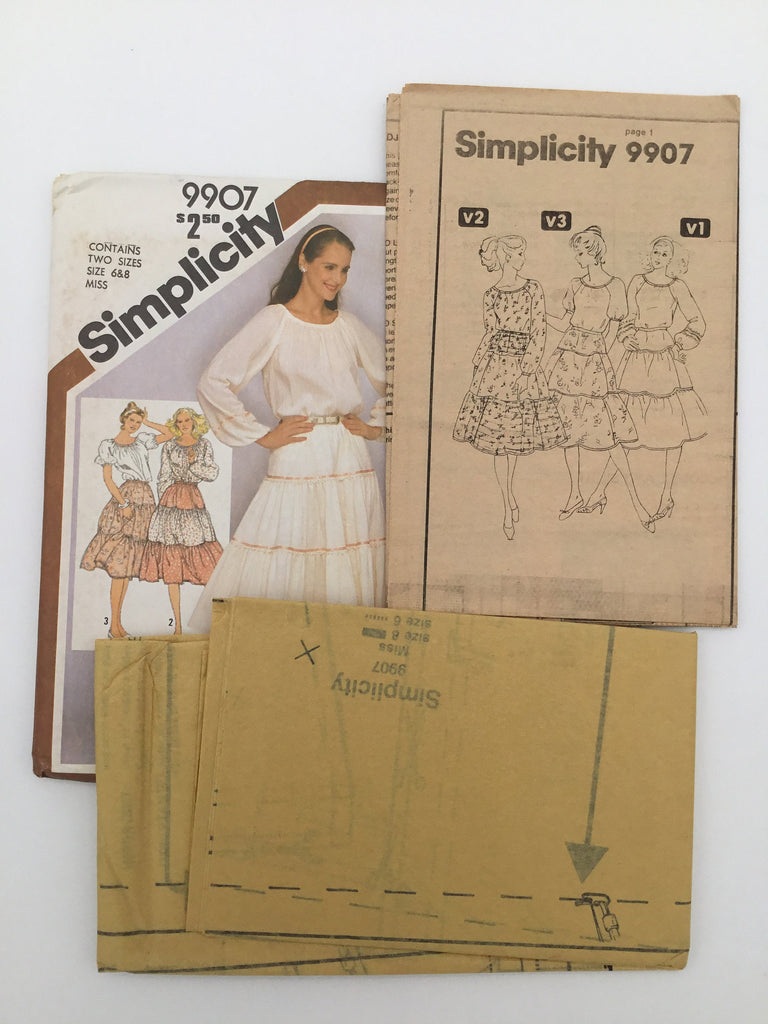 Simplicity 9907 (1981) Tiered Skirt and Blouse with Sleeve Variations - Vintage Uncut Sewing Pattern