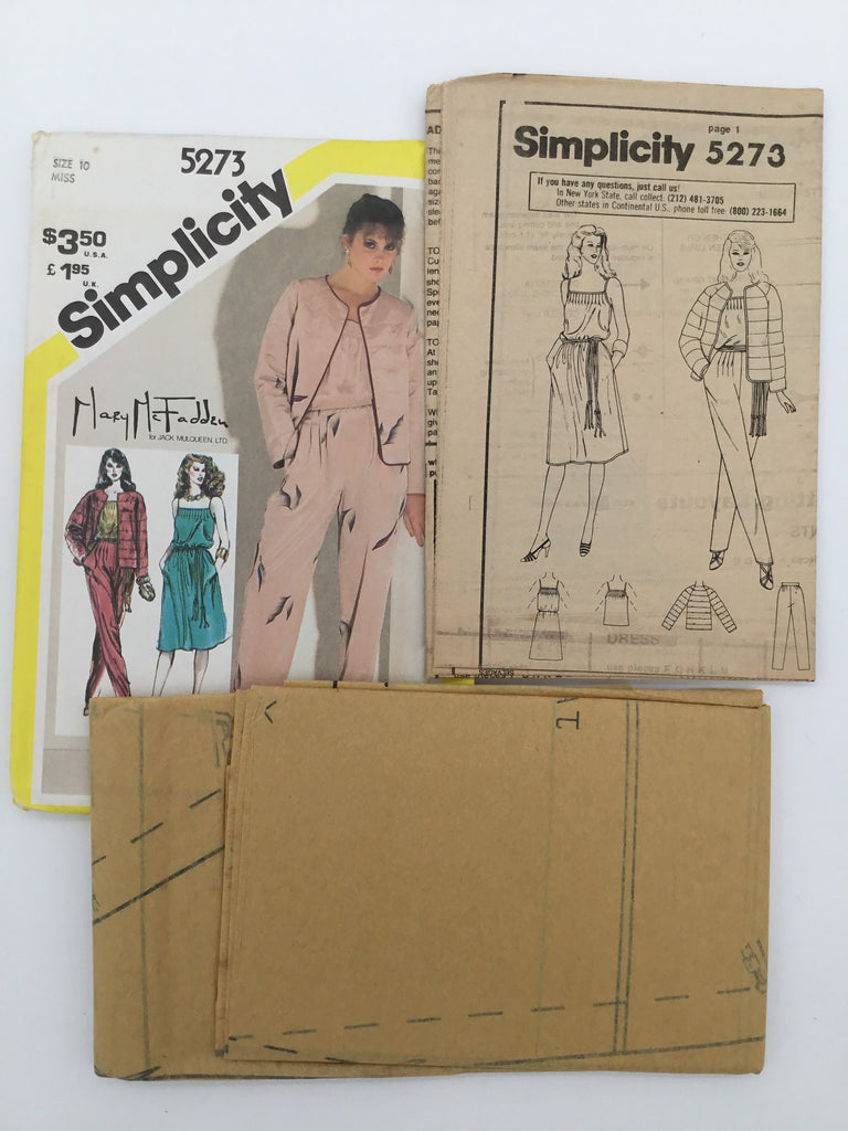 Simplicity 5273 (1981) Dress, Camisole, Pants, and Quilted Jacket - Vintage Uncut Sewing Pattern