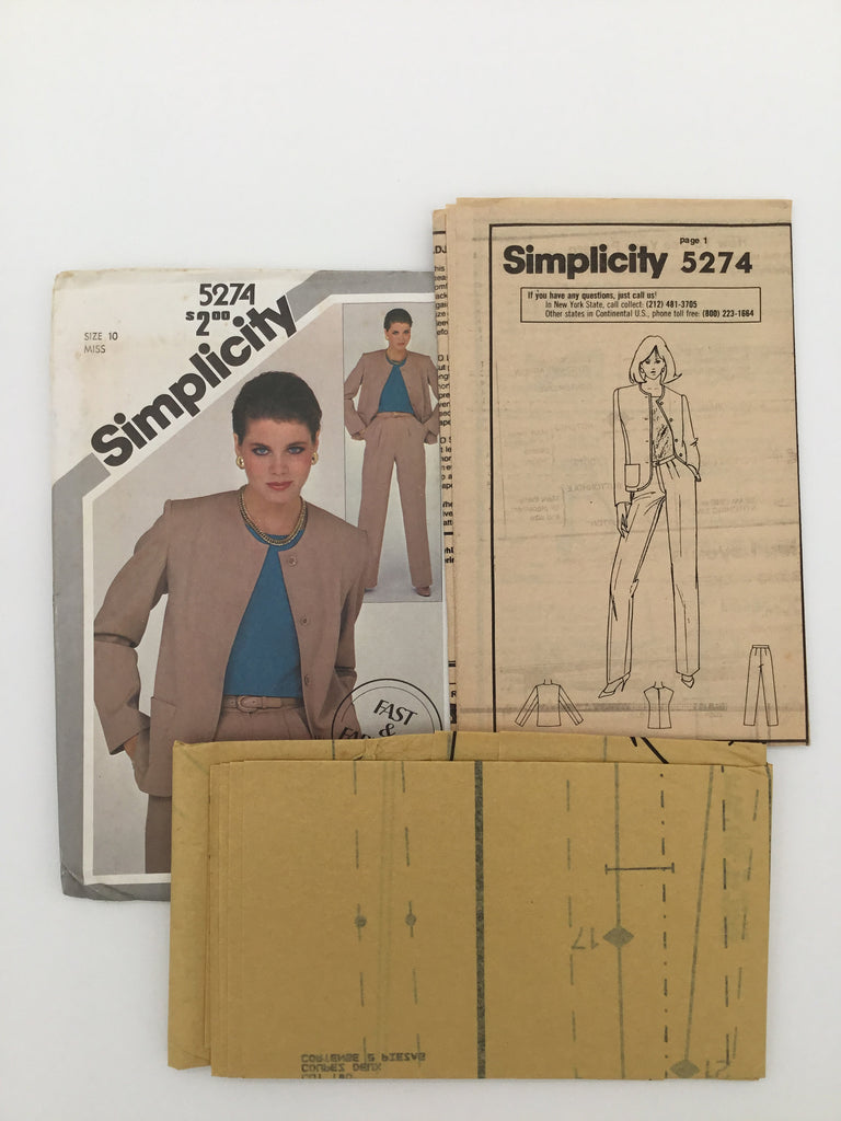 Simplicity 5274 (1981) Jacket, Top, and Pants - Vintage Uncut Sewing Pattern