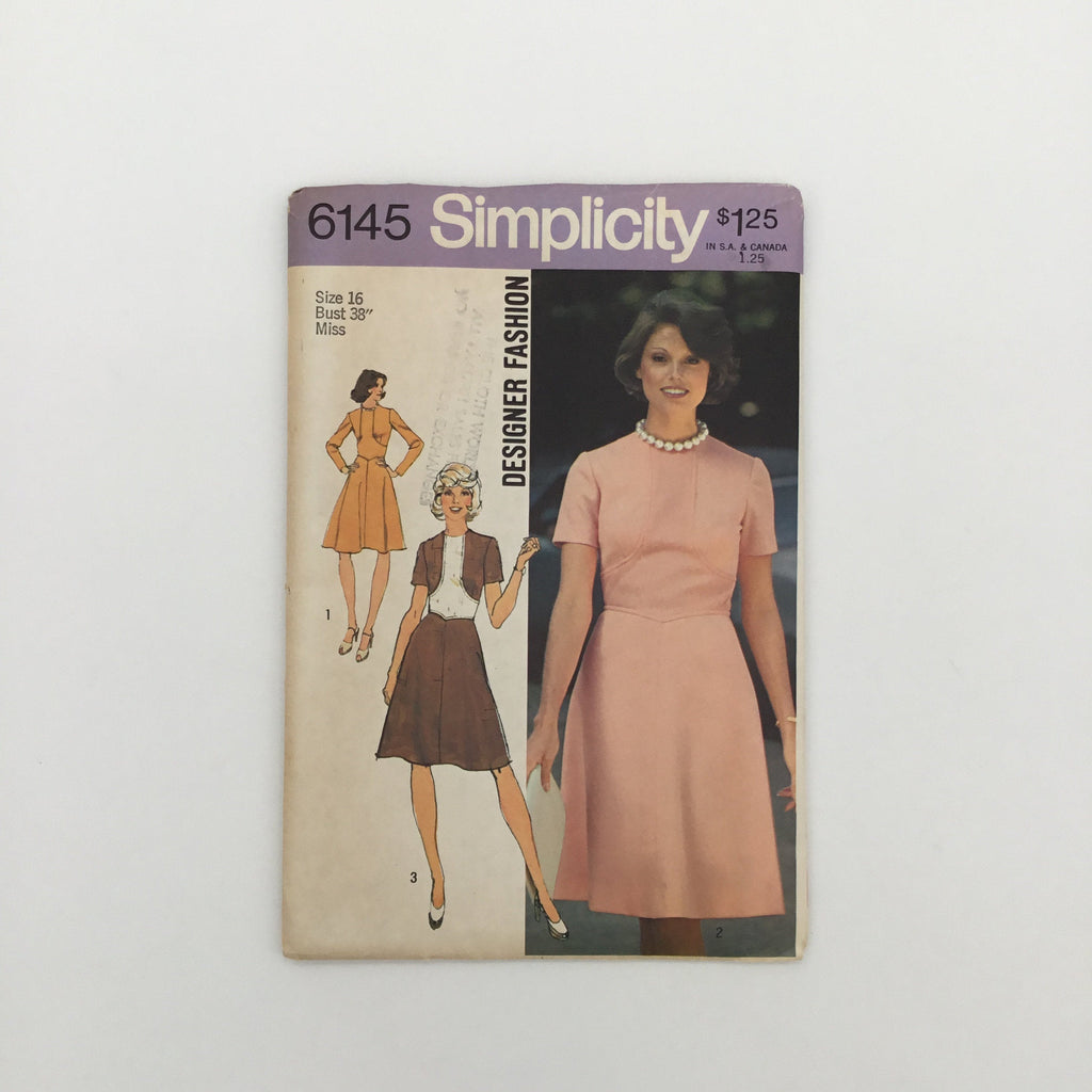 Simplicity 6145 (1973) Dress with Sleeve Variations - Vintage Uncut Sewing Pattern